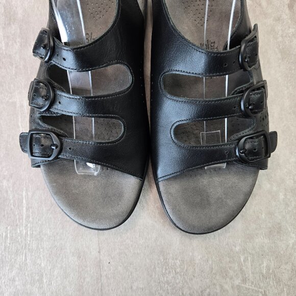 Sas Comfort Dad Sandals 6 Black Leather Retro Strappy Buckle Walking Open Toe - Picture 3 of 10